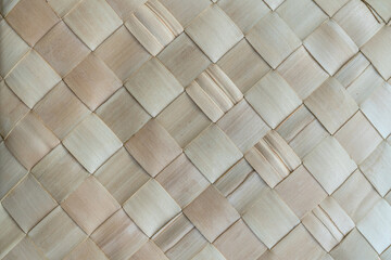 Woven Pandanus Mat Texture Close up Diagonal Pattern of Natural Beige Fiber Craft