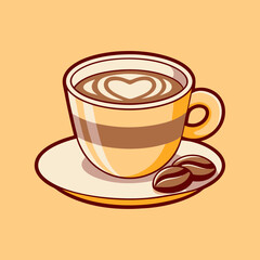 Cappuccino Cup Cartoon Icon - Coffee Drink with Latte Art