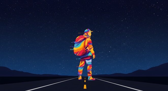 an abstract representation of road tripper on starry night background
