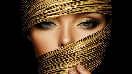 golden make up line in the shape of a O on black background No face