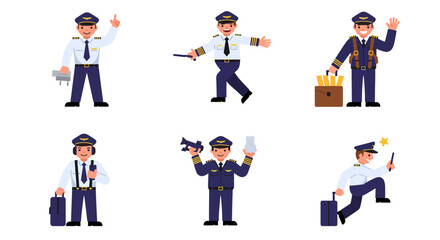 Six Cartoon Pilots in Various Poses and Uniforms