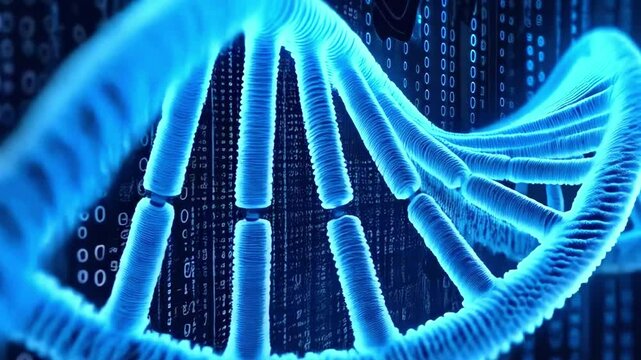 DNA Double Helix Structure, Binary Code, Futuristic Biotech Innerbody Biology, Internal Human Anatomy, Biological 3D Animation, Hyper-Realistic Scientific Genetic Code Visualisation