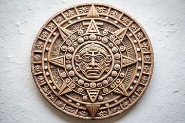Detailed carving of Aztec sun stone replicating Mayan calendar rich in historical symbolism cultural heritage and indigenous craftsmanship