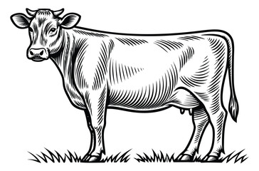 Fototapeta premium Vintage Cow Engraving – Black and White Farm Animal Illustration in Antique Style