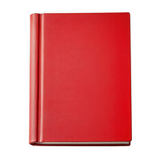 Closed red book standing upright isolated on transparent background