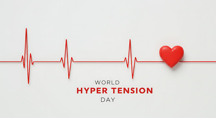 World Hypertension Day Health Awareness ECG Line and Heart Illustration White Background