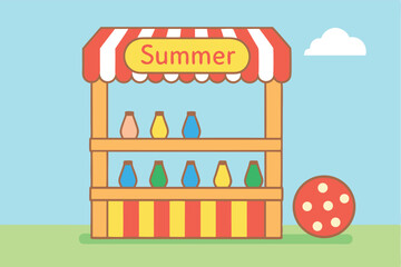 Obraz premium Summer Carnival Bottle Knockdown Game – Fun Fair Illustration for Kids