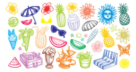 seamless pattern of summer vibe with flowers and sunglasses, pinaples and ice cream cone