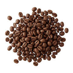 Obraz premium Pile of roasted coffee beans, top view, on transparent background