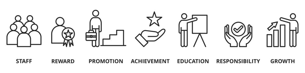 Obraz premium Banner Vector illustration concept of employee motivation, success, achieving career goals