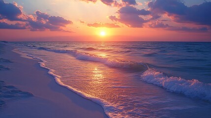 Fototapeta premium Sunset beach ocean waves scene.