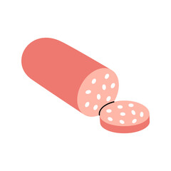 Sausage with slices. Butcher shop meat. Vector illustration.