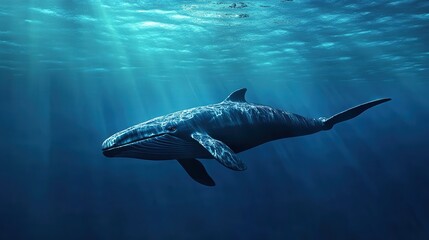 Fototapeta premium Majestic whale swimming in deep ocean waters.