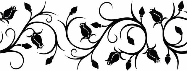 floral, ornate, intricate, black and white, botanical, swirling, elegant, decorative, pattern, wallpaper, vintage, retro
