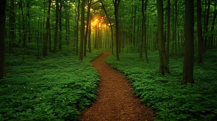 Obraz premium Sunset Forest Path.