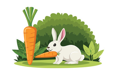 White Bunny with Carrots and Greenery