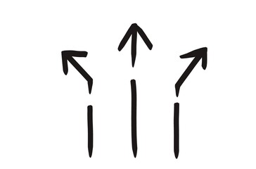 Three arrows pointing in different directions. Hand-drawn illustration on a white background.