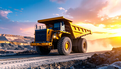 Obraz premium Massive Haul Truck at Sunset Industrial Mining Transportation