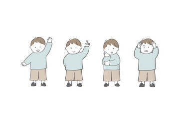 自分で考えている男の子のイラスト