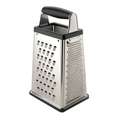 Box Grater Isolated: A new, box grater stands ready for use, its multiple grating surfaces gleaming in the light, tool of cooking preparation in clear view.