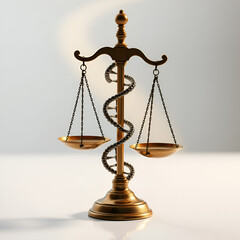 Bioethics clinical trials research DNA strands with scales of justice, symbolizing the intersection of law and science.