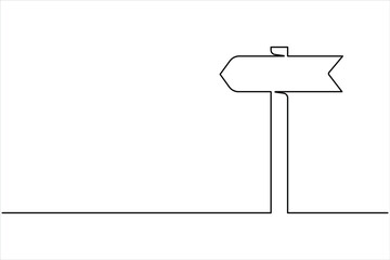 Continuous one line art drawing of road direction signboard design outline vector illustration