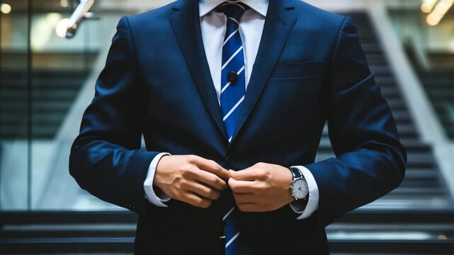 Businessman Fastening His Suit Jacket
