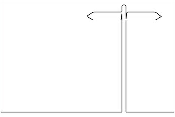Obraz premium Continuous one line art drawing of road direction signboard design outline vector illustration