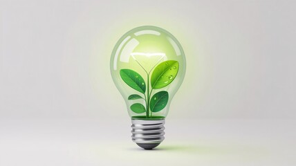 Green light bulb with a leas representing eco-friendly energy and environmental innovation.