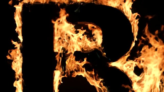 Letter Forming with Fiery Flames on Black Background Slow Motion
