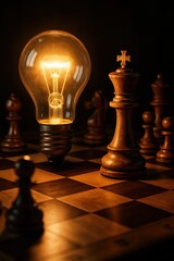 Light Bulb Shining Beside Chess Strategy Business Idea Good Plan Success