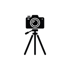 Modern camera on tripod icon, transparent background, minimalist, photography equipment