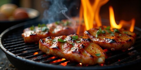 Sizzling meat and warm glow of a traditional South African braai , flame, grill, outdoors