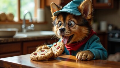 Sneaky cookie thief snatches treat from counter , food, cookies, theft