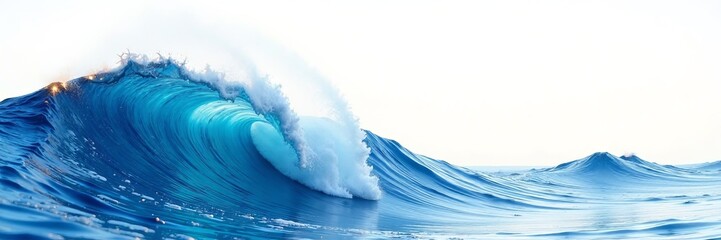 Vibrant blue and gold watercolour wave against white backdrop, serene scene , beach, colour field