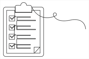 One continuous line art drawing of Clipboard with checklist design vector