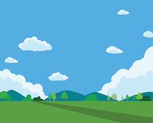 Fototapeta premium Flat summer Landscape with Blue Sky and Green Fields