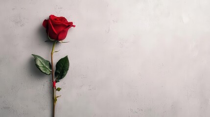 Closeup of a single red rose tied to a handwritten cherish note, delicate and emotional