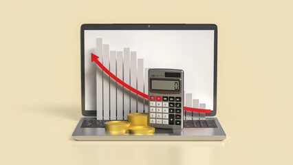 Obraz premium The Calculator and coins for business concept 3d Rendering.
