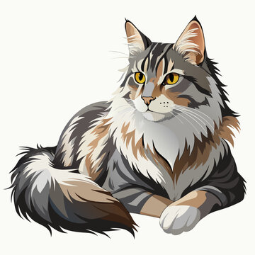 Vector Illustration of Norwegian Forest Cat &ndash; Winter Coat Pet