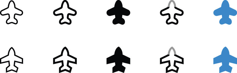 Set of Airplane Icons in Different Colors and Styles