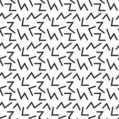 Retro memphis geometric line shapes seamless patterns. Black and white.