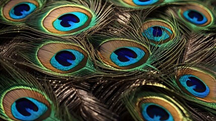 Obraz premium Close-up of Colorful Peacock Feathers in a Pattern