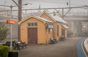 A foggy morning at Katoomba train station, New South Wales, Australia.