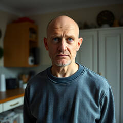 Obraz premium Young bald man suffering dizzy standing at home