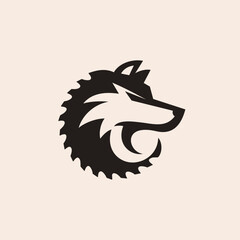 a wolf head with a circular saw logo