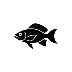 Single black fish icon isolated on transparent background, aquatic animal