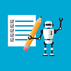 Fototapeta premium Robot Completing Checklist with Pencil. 