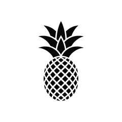Obraz premium Stylized Pineapple Isolated on White, Black Exotic Fruit Icon with Leaf Crown