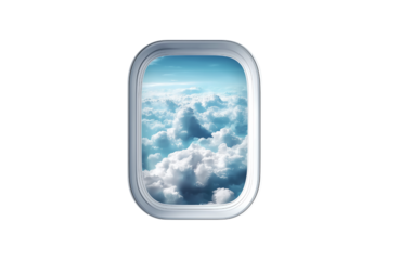 Airplane window with sky background